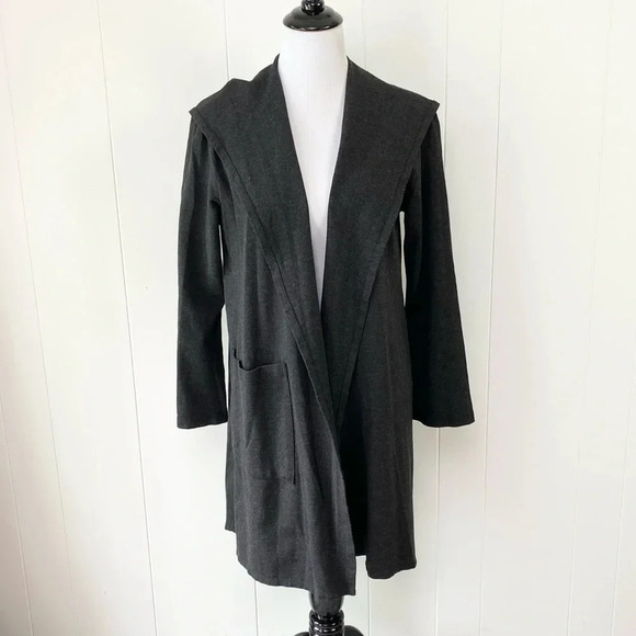 Bryn Walker Women's Size S Open Front Hooded Duster Cardigan Gray Made In USA - Picture 1 of 13
